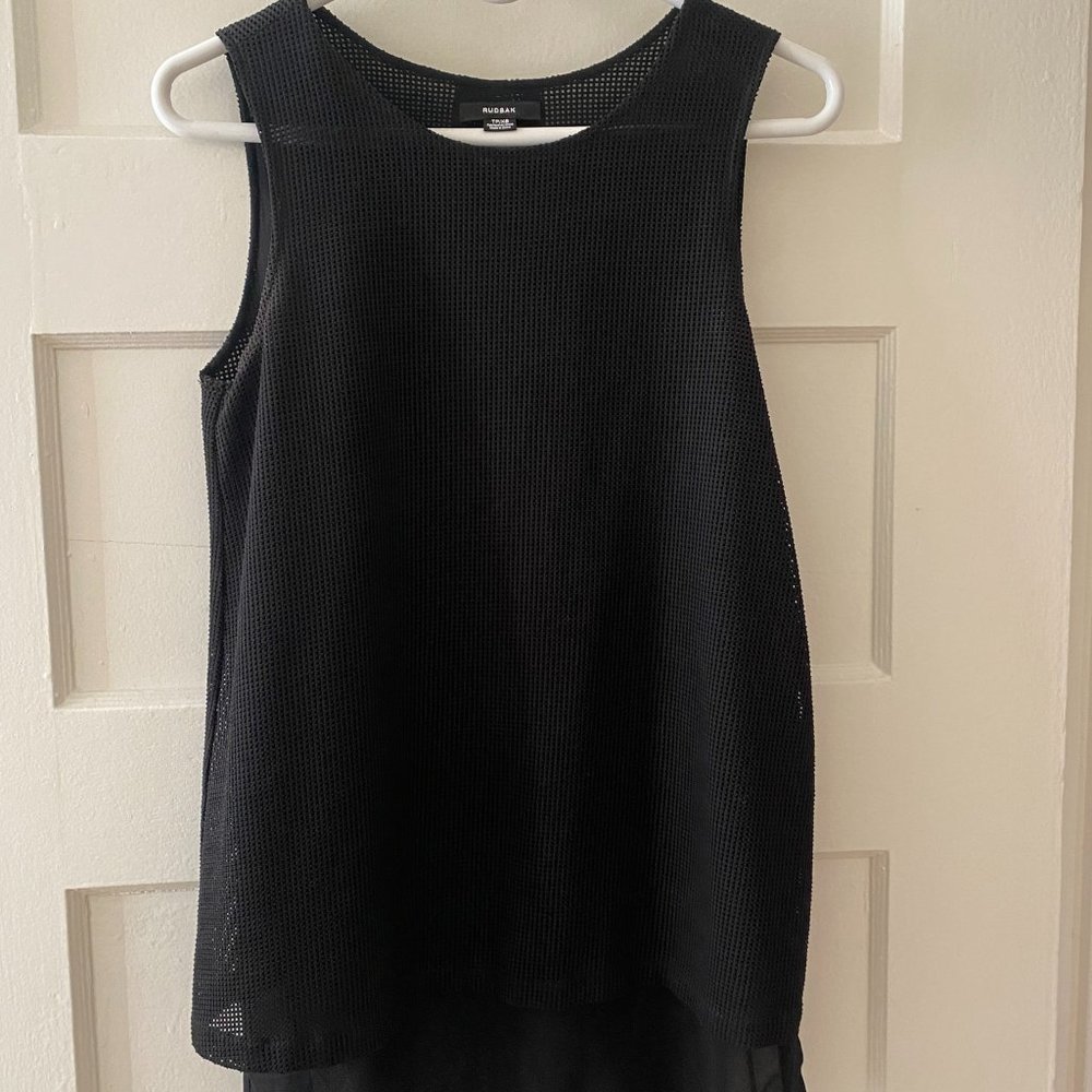 Rudsak Black XS Layered Split Back Tank Blouse
